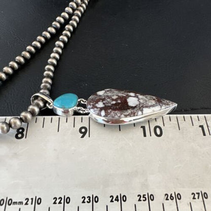 Navajo Wild Horse | Blue Kingman Turquoise Necklace | Sterling Silver | Authentic Native American Handmade | 17304