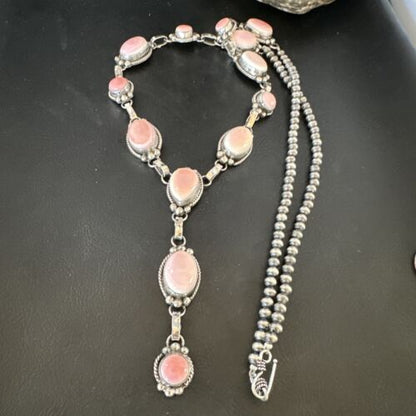Navajo Pink Conch Lariat Necklace | Sterling Silver Pendant | 30" | Authentic Native American Handmade | 15869
