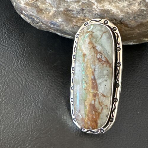 Navajo Ribbon Boulder Green Turquoise Ring | Sterling Silver | Sz 8.5 | 16254