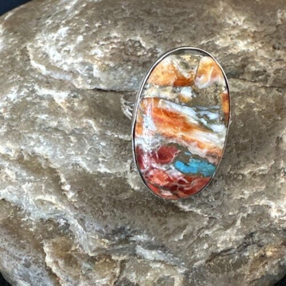Navajo Turquoise Spiny Oyster Ring | Sterling Silver | Sz 8 | Authentic Native American Handmade | 16615 - Masha USA