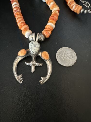 Navajo White Buffalo Turquoise Spiny Naja Pendant Necklace | Sterling Silver | 23" | 14929