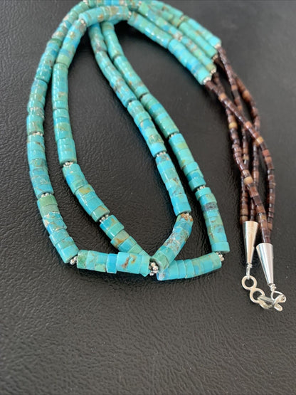 Navajo Turquoise Heishi Shell Necklace | Sterling Silver 5mm | 20" | Authentic Native American Handmade | 02157