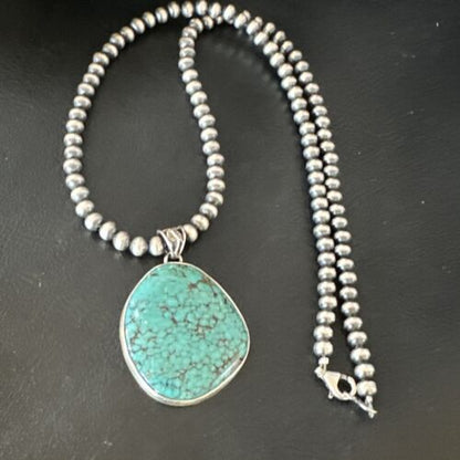 Men's Navajo Blue Spiderweb Turquoise Pendant Necklace | Sterling Silver | Authentic Native American Handmade | 16216