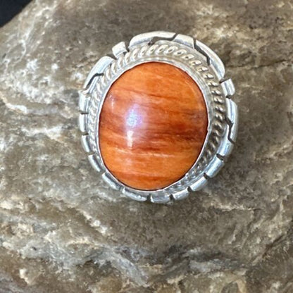 Navajo Orange Spiny Oyster Ring | Sterling Silver | Sz 6.5 | Authentic Native American Handmade | 16465