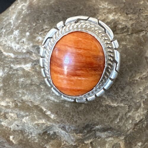 Navajo Orange Spiny Oyster Ring | Sterling Silver | Sz 6.5 | Authentic Native American Handmade | 16465