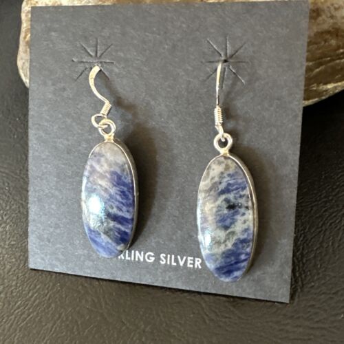 Blue Denim Lapis Dangle Earrings | Sterling Silver | 1" | 15808