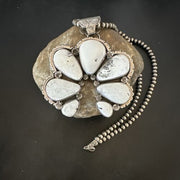 Navajo White Buffalo Turquoise Necklace Naja Pendant | Sterling Silver | Authentic Native American Handmade | 16805