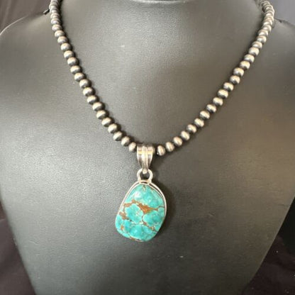 Navajo Blue Spiderweb Turquoise Pendant Necklace | Sterling Silver | Native American Handmade | 15572