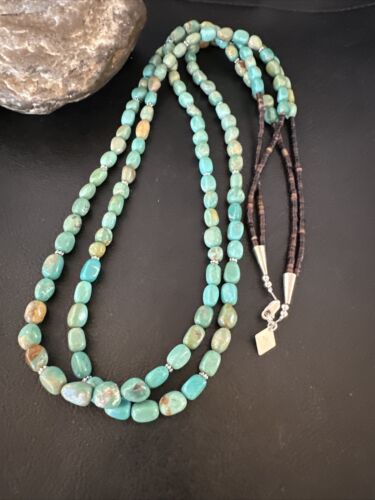 Royston Green Turquoise | Navajo Sterling Silver | Shell Heishi Necklace 32" | 16071