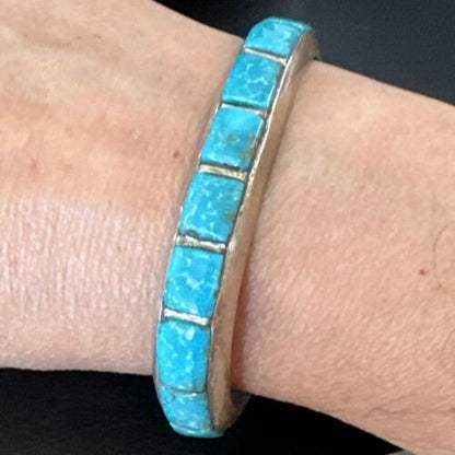 Old Pawn Men's Blue Kingman Turquoise Cuff Bracelet | Zuni Sterling Silver | 15955