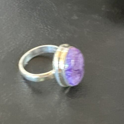 Women's Purple Charoite Navajo Oval Ring | Sterling Silver | Sz 7 | Authentic Native American Handmade | 16051