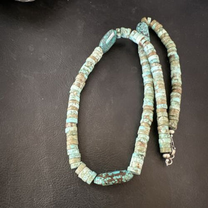 Navajo Turquoise Nugget Heishi Bead Necklace | Sterling Silver | Authentic Native American Handmade | 20" | 17143