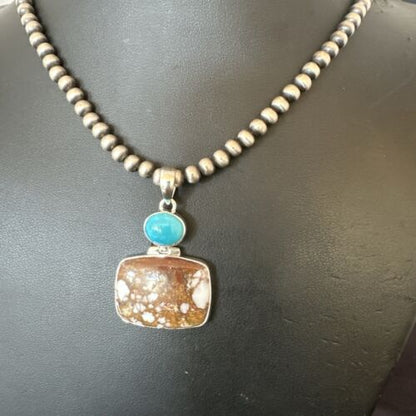 Men's Wild Horse Blue Kingman Turquoise Necklace | Sterling Silver SW Pendant | 17325