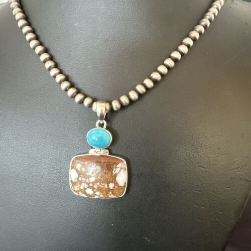 Men's Wild Horse Blue Kingman Turquoise Necklace | Sterling Silver SW Pendant | 17325
