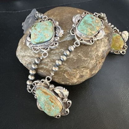 Navajo Green Royston Turquoise Pendant Necklace | Sterling Silver | Authentic Native American Handmade | 15252