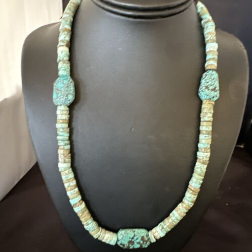 Navajo Turquoise Nugget Heishi Bead Necklace | Sterling Silver | Authentic Native American Handmade | 20" | 17143