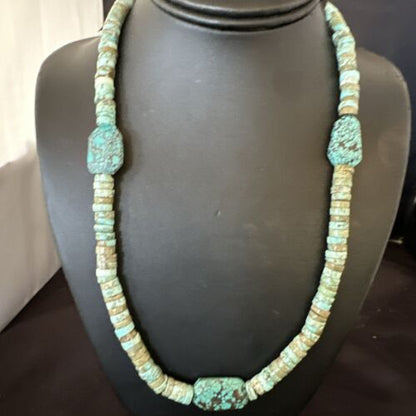 Navajo Turquoise Nugget Heishi Bead Necklace | Sterling Silver | Authentic Native American Handmade | 20" | 17143