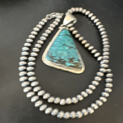 Men's Navajo Blue Spiderweb Turquoise Pendant Necklace | Sterling Silver | Authentic Native American Handmade | 16214