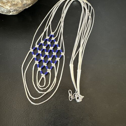 Crisscross Blue Lapis Heishi Necklace | 5 Strand Liquid Sterling Silver | 22" | 15882
