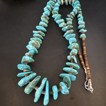 Blue Kingman Nugget Turquoise Necklace | Navajo Sterling Silver | Authentic Native American | 36" | 15285 Graduated