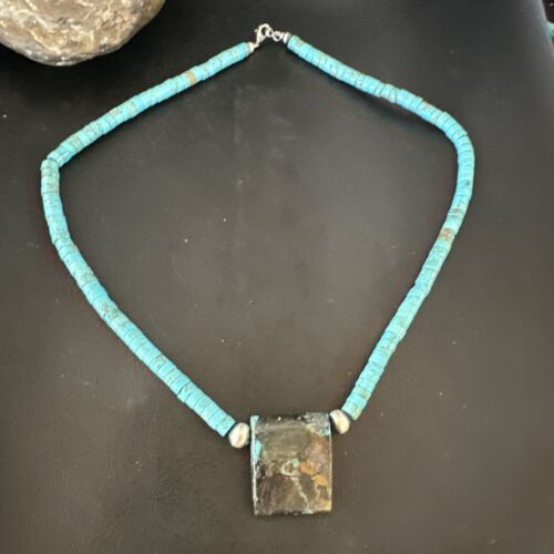 Navajo Spiderweb Turquoise Heishi Pearls Necklace | Sterling Silver | 20" | Authentic Native American Handmade | 16864