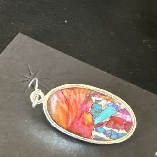 Navajo Blue Turquoise Red Spiny Oyster Inlay Dangle Earrings | Sterling Silver | Authentic Native American Handmade | 15562 - Masha USA