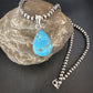 Blue Kingman Turquoise Pendant | Navajo Pearls | Sterling Silver Necklace 20" | 17010