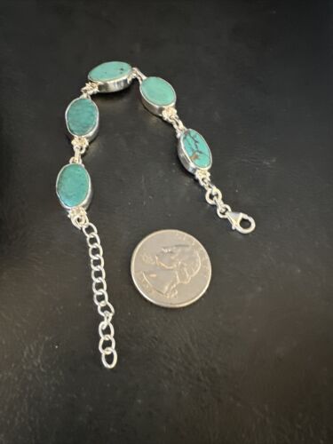 Navajo Blue Turquoise Link Bracelet | Sterling Silver | 8" | Authentic Native American Handmade | 15466