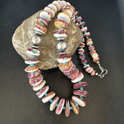Purple Spiny Oyster & Turquoise Necklace | Navajo Sterling Silver | Authentic Native American | 25" | 15023