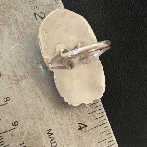 Navajo White Buffalo Turquoise Ring | Sterling Silver | Sz 8 | Authentic Native American Handmade | 01961