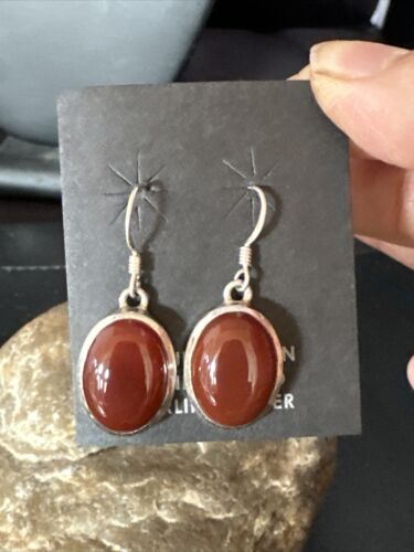 Navajo Burgundy Carnelian Dangle Earrings | Sterling Silver | Authentic Native American Handmade | 14927