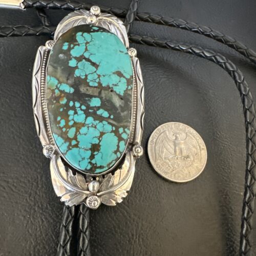 Men's Blue Spiderweb Turquoise Bolo Tie | Navajo Sterling Silver | Authentic Native American Handmade | 15010 - Masha USA
