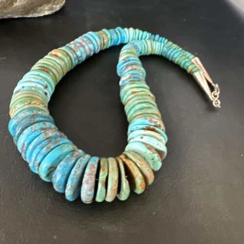 Navajo Blue Green Turquoise Necklace | Sterling Silver Graduated Beads | Authentic Native American | 19" | 15318