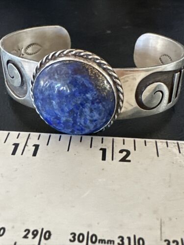 Navajo Blue Denim Lapis Sterling Silver Cuff Bracelet | Authentic Native American Handmade | 15982