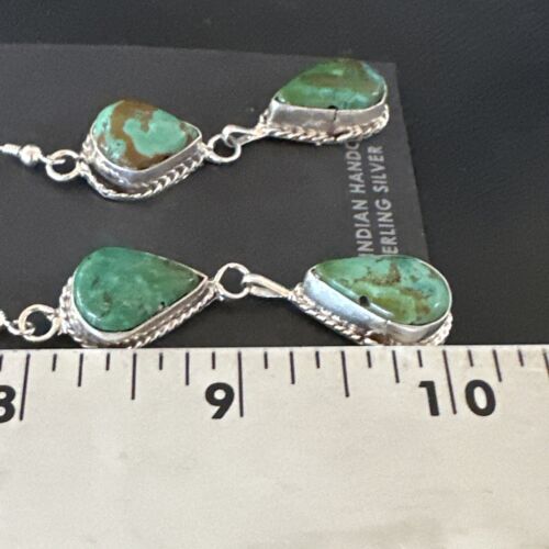 Navajo Green Royston Turquoise Dangle Earrings | Sterling Silver | Authentic Native American Handmade | 16493