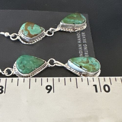Navajo Green Royston Turquoise Dangle Earrings | Sterling Silver | Authentic Native American Handmade | 16493