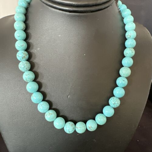 Navajo Blue Robin's Egg Turquoise Necklace | Sterling Silver | 18" | 10mm | Authentic Native American Handmade | 17348