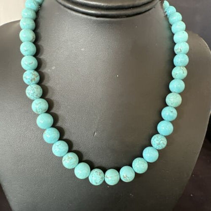 Navajo Blue Robin's Egg Turquoise Necklace | Sterling Silver | 18" | 10mm | Authentic Native American Handmade | 17348