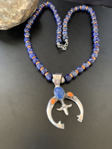 Navajo Blue Lapis Spiny Oyster Naja Pendant | Sterling Silver | Authentic Native American Handmade | 11493