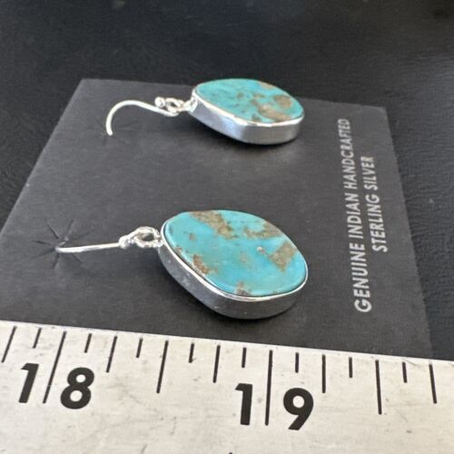 Navajo Blue Turquoise Dangle Earrings | Sterling Silver | 1" | Authentic Native American Handmade | 15806 - Masha USA