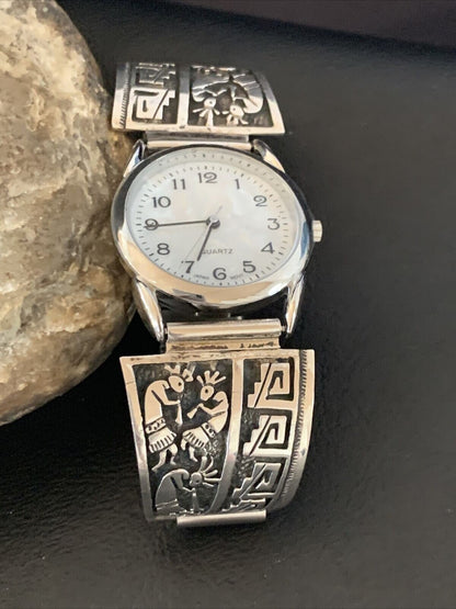 Men's HOPI Native American Sterling Silver Watch Tips Kokopelli Bracelet | Authentic Native American Jewelry | 2093