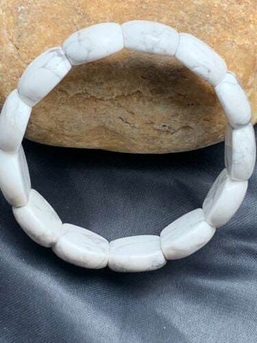 White Howlite Stone Stretch Bracelet | 7.25" Stretchable | Authentic Native American Handmade | 4602 Sale