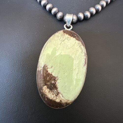 Navajo Green Gaspeite Pendant Necklace | Sterling Silver | Authentic Native American Handmade | 15486