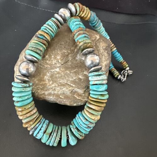 Navajo Blue Green Turquoise Necklace | Sterling Silver | Authentic Native American | 20" | 16005