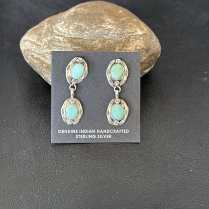 Dry Creek Turquoise Navajo Post Dangle Earrings | Sterling Silver | 1.5" | Authentic Native American Handmade | 17383
