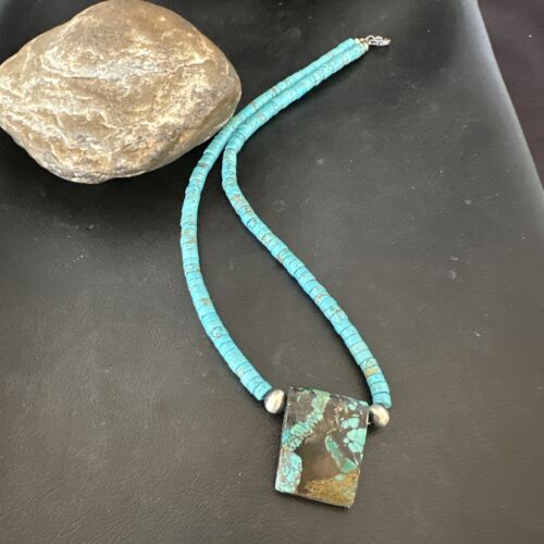 Navajo SpiderWeb Turquoise Heishi Pearls Necklace | Sterling Silver | 20" | Authentic Native American Handmade | 17098