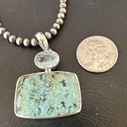 Navajo Dry Creek Turquoise Topaz Pendant Necklace | Sterling Silver | Authentic Native American Handmade | 16446