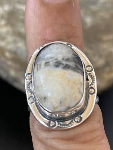 Navajo White Buffalo Turquoise Ring | Sterling Silver | Sz 6 | Authentic Native American Handmade | 10596
