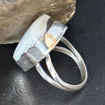 Men's Navajo White Buffalo Turquoise Ring | Sterling Silver | Sz 8.5 | Authentic Native American Handmade | 14745