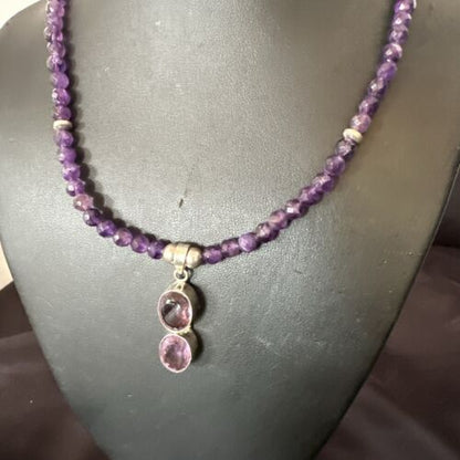 Southwestern Navajo Amethyst Pendant | Sterling Silver Pearls Necklace | 19" | 17502 - Masha USA